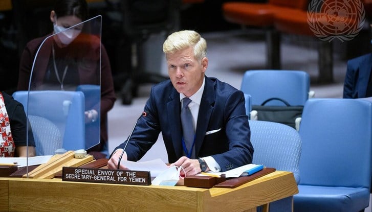 Hans Grundberg talar till FN:s säkerhetsråd i New York